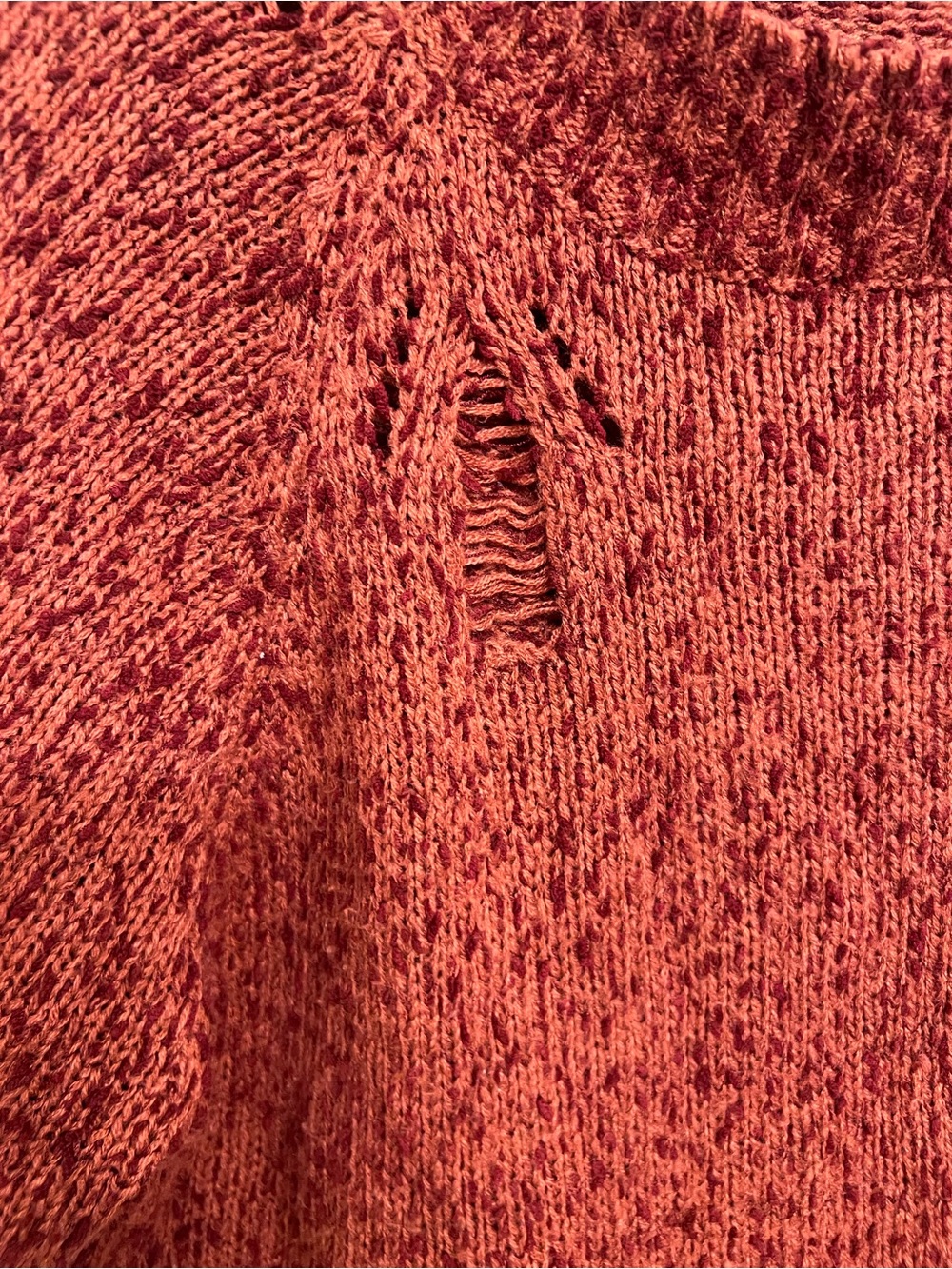 Umgee Distressed Chunky Knit Oversized Sweater - Burgundy (Medium) - Picture 4 of 9